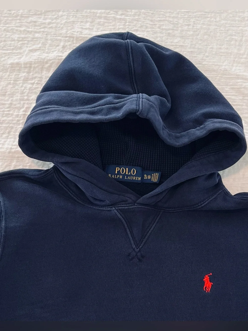 Polo Ralph Lauren Boys S/P(8) Navy Fleece Pullover Hoodie Embroidered Red Logo